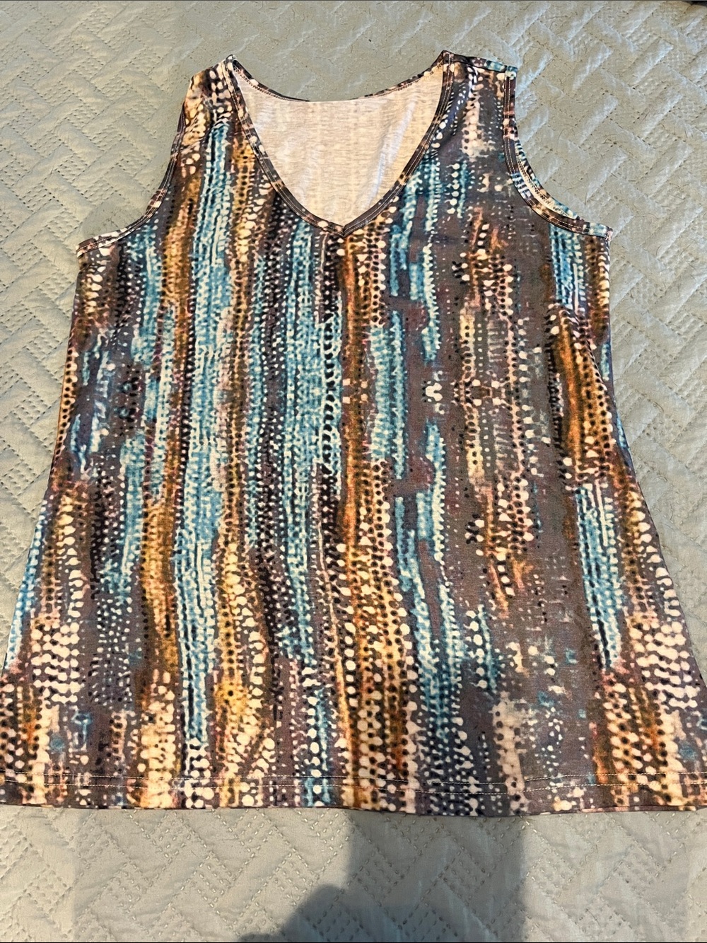 Sleeveless V-Neck Women's Tank Top in Teal and Brown & Gray size M